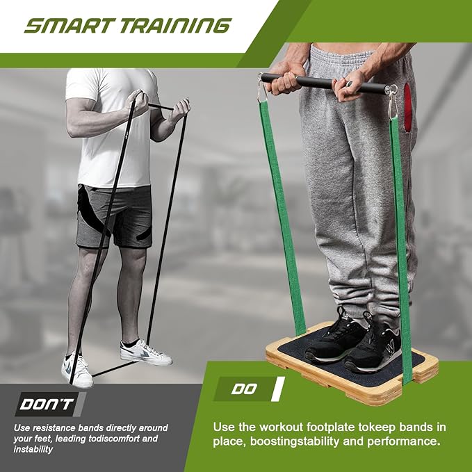 Resistance Band Foot Plate - Heavy-Duty Bamboo Fitness Board for Resistance Band Training Platform, Stretching, Balance & Flexibility Exercise for Home Gym, Non-Slip, 1000 lbs Capacity