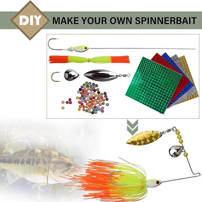 Dovesun Fishing Lure Making Kit DIY Spinner Making Kit, Inline Spinner Baits for Bass Fishing Trout Salmon Freshwater Gift for Men 228pcs/155pcs/107pcs