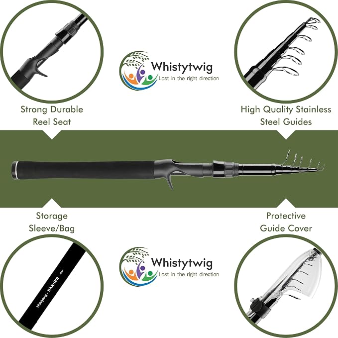Whistytwig Carbon Fiber Telescopic Fishing Rod - Portable Collapsible Design for Travel and Adventure - Versatile Saltwater and Freshwater Fishing Pole