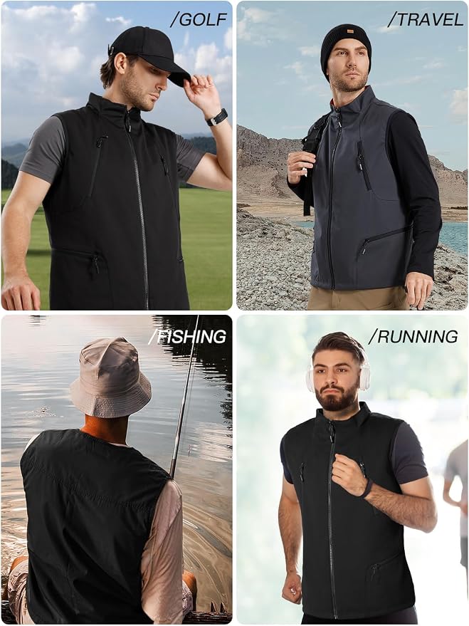 FREE SOLDIER Men's Lightweight Golf Vest Outerwear Windproof Reversible Sleeveless Softshell Jacket Running Vest
