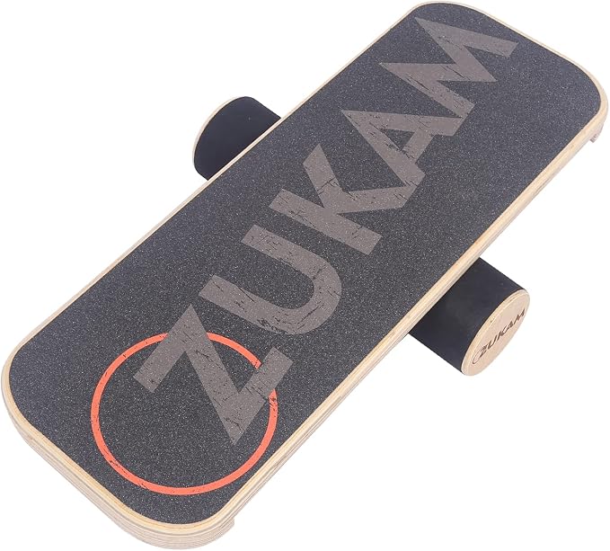Balance Board Trainer, Wooden Balancing Board with Workout Guide to Exercise and Build Core Stability, Wobble Board for Skateboard, Hockey, Snowboard & Surf Training