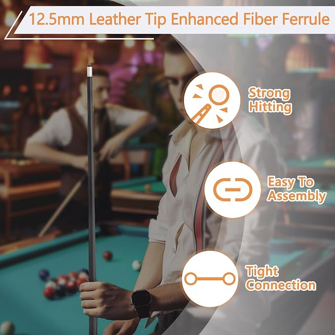 Glass Fiber Pool Cue Stick with Case Combo Set, 12.5mm Professional Pool Stick 58" Low Deflection Billiards Cue Stick 19 Oz Pool Cue Set for Men Adults Players