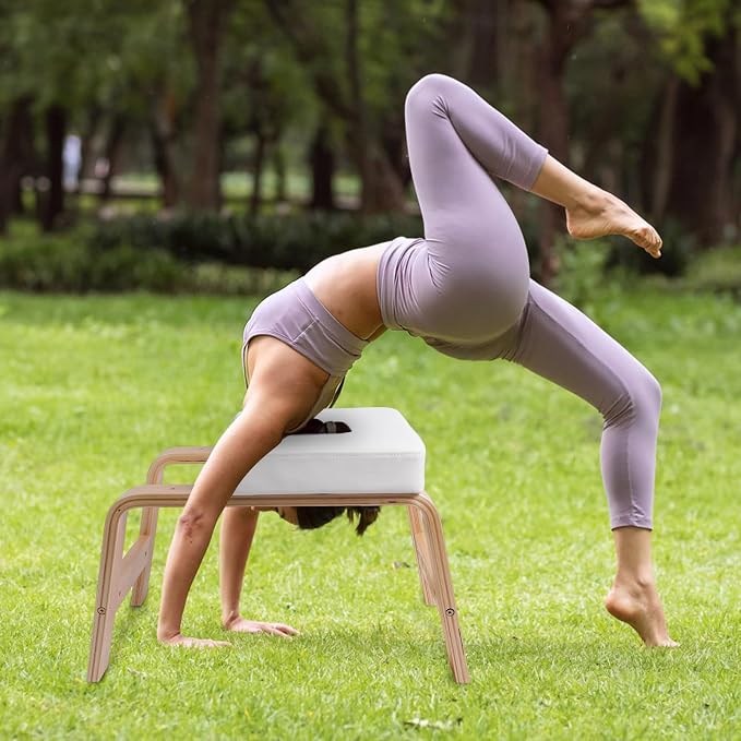 Yoga Headstand Bench, Yoga Inversion Chair, Headstand Trainer with Wood Frame and Pu Pad,Stand Yoga Chair Stress Relief, Balance Training, Body Shaping, Load Capacity 300 Pounds