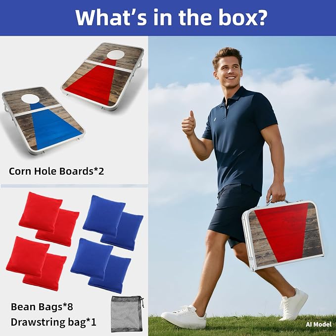 Foldable Lightweight Cornhole Board Set | Aluminum Alloy Edging,2x1.3ft,8 Bean Bags,Portable Corn Hole Games for Adults,for Outdoor Patio Travel Tailgate