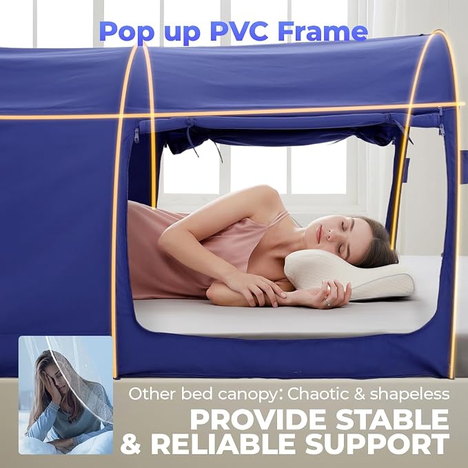 Alvantor® Bed Canopy Bed Tents Dream Tents Privacy Space Twin Size Sleeping Tents Indoor Pop Up Portable Frame Curtains Breathable Grey Cottage (Mattress Not Included) Reducing Light