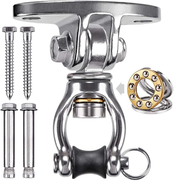 SELEWARE Silent Bearing Swivel Swing Hanger Stainless Steel Swing Hook Ceiling Mount Swing Bracket for Aerial Yoga Silks Swing Chair Heavy Bag Swing Set Indoor Outdoor