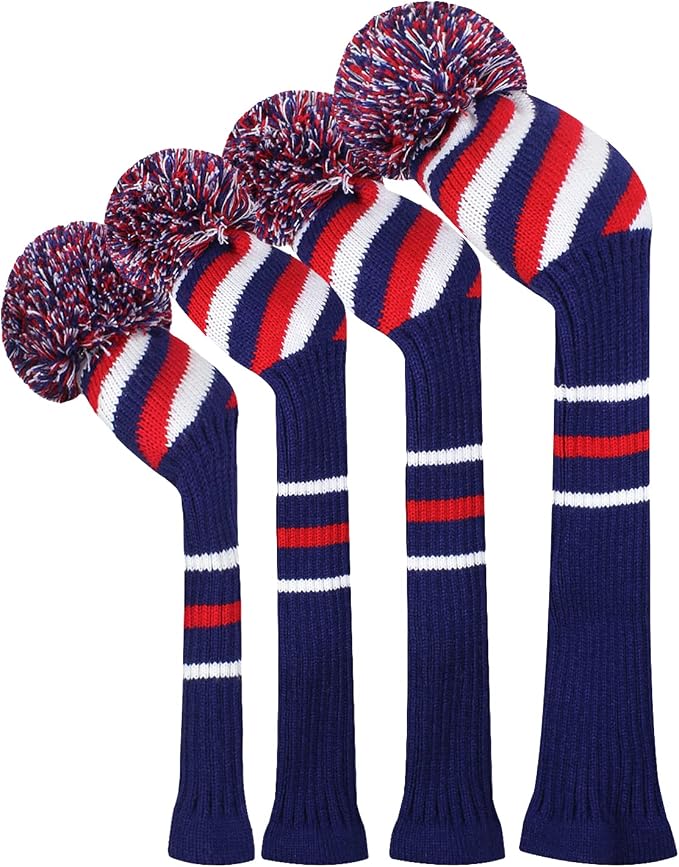 Scott Edward Golf Club Head Covers Set of 4, Acrylic Yarn Double-Layers Knitted, with Rotatable Number Tags