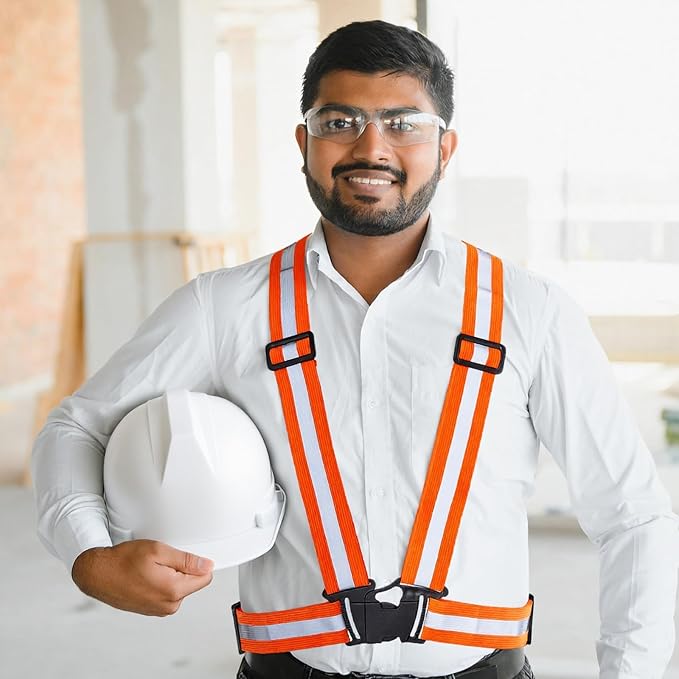 Hercicy 8 Pcs Construction Hard Hat and Vest for Adult, Construction Worker Costume Set Lightweight Safety Reflective Vest Adjustable Ratchet Safety Helmets High Vis Strips for Cycling Running