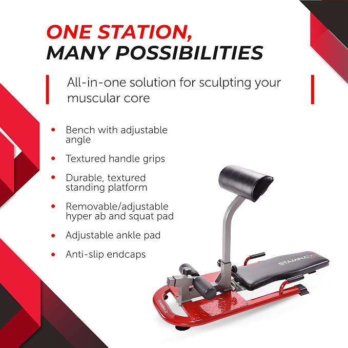 Stamina X 4-in-1 Fitness Bench - Adjustable Weight and Foldable Exercise Bench Roman Chair with Smart Workout App - Up to 250 lbs Weight Capacity | Adjustable Weight and Foldable Exercise Bench Roman Chair with Smart Workout App; Up to 250 lbs Weight C...