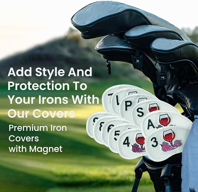 FINGER TEN Magnetic Golf Iron Headcovers Value 11 Pack, Durable PU Leather with Embroidered Numbers for Easy Identification, Multiple Colors Available Fits Most Iron Clubs