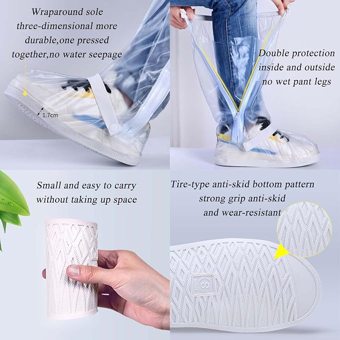 SooGree Waterproof Rain Shoe Covers Men Reusable Foldable Rain Snow Boot Shoe Covers with Reflector Non Slip Shoe Protector for Raining Day,Cycling,Gardening,Fishing,Hiking, Farming