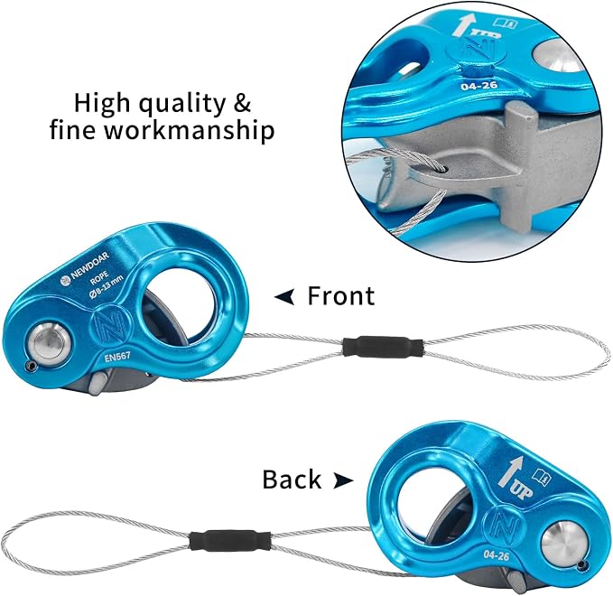 NewDoar Rope Grab Lightweight Rope Clamp Ascender Riser Adjuster Fits 8-13mm Rope Self-Locking Grip for Rock Climbing,Protection Rescue,Rappelling,Gear Equipment-Sharp Teeth