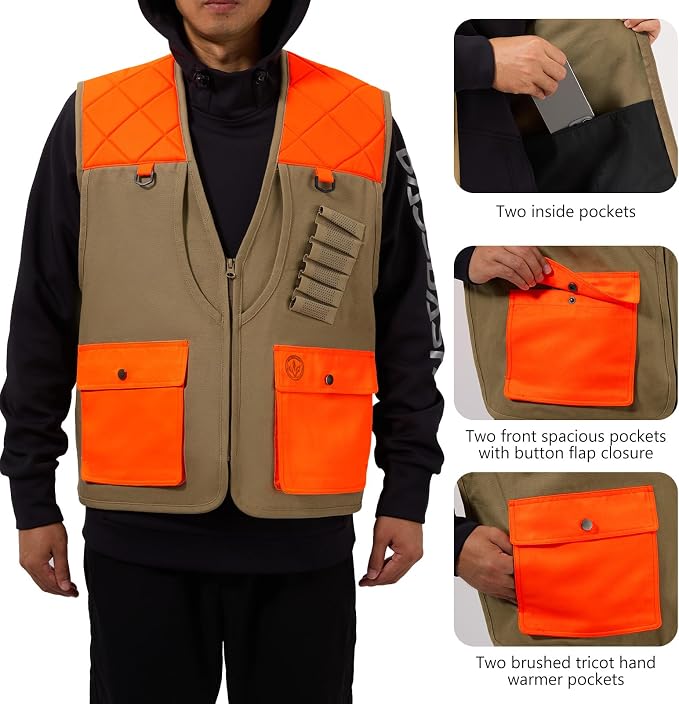 BASSDASH Upland Game Field Water-Resistant Bird Hunting Vest with Multi Pockets Men Women FV11