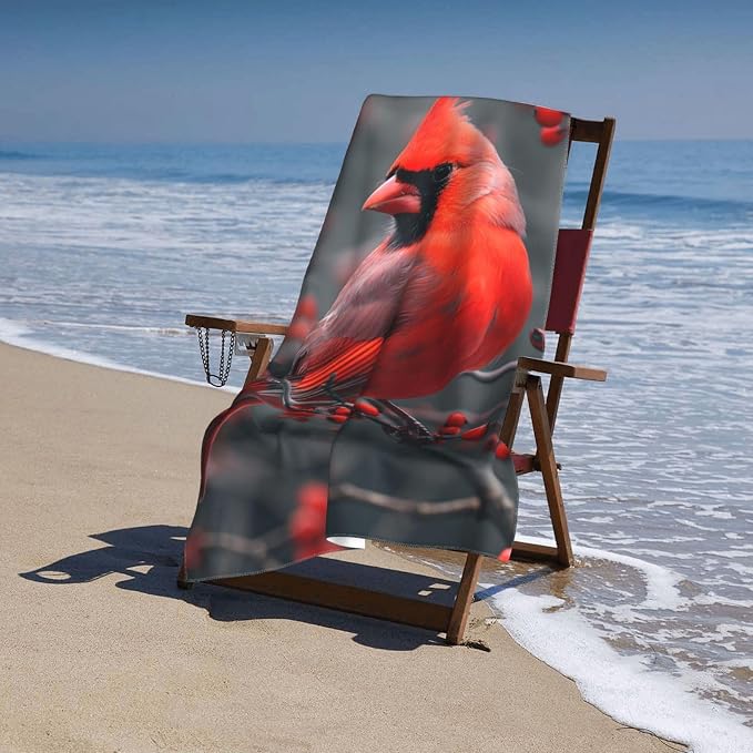 Cute Bird Beach Towel,32x52in,Quick-Dry Sand-Free Bath Towels,Microfiber Lightweight for Travel Pool Yoga Beach Outdoor Activities Decor Accessories Gifts (Red Cardinal)
