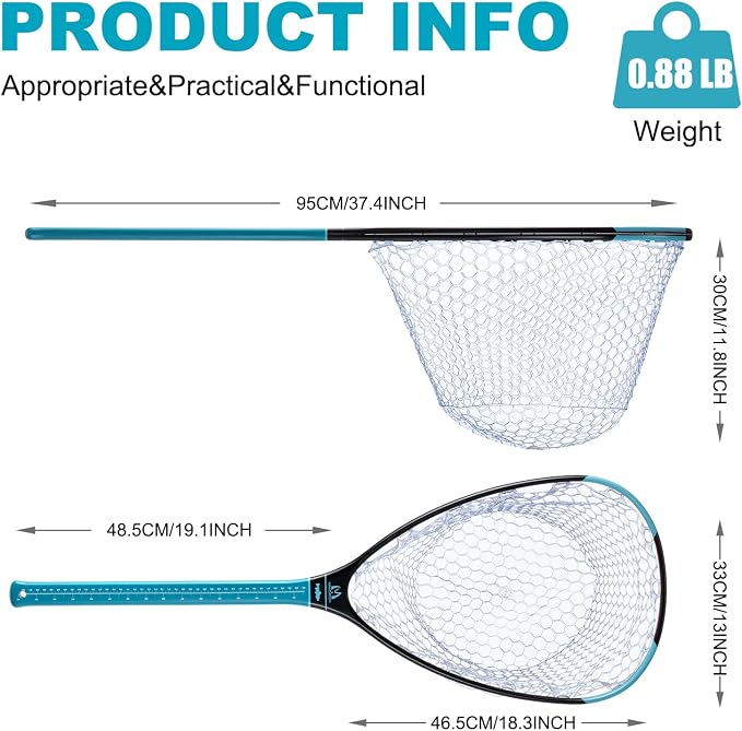 Maxcatch Fly Fishing Landing Net, Carbon Fiber Frame, Rubber Mesh, with Magnetic Net Release, for Trout Bass Catch and Release