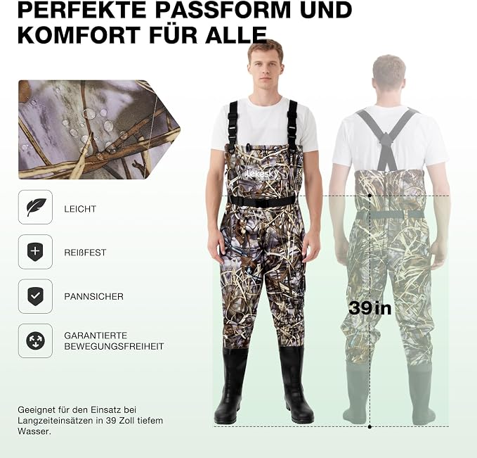 Lekesky Fly Fishing Chest Waders with Boots for Men Women, US Sizes 5–14,2-Ply Nylon/Pvc Waterproof Waders