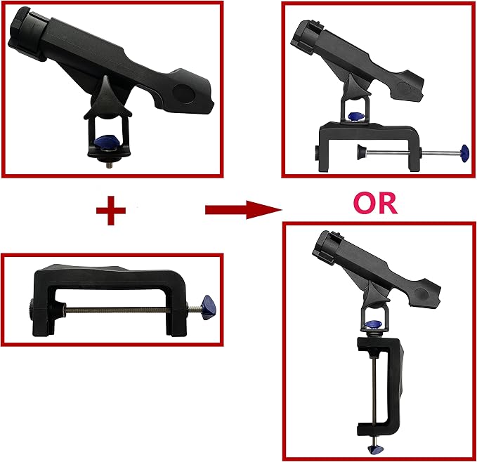 HiUmi Fishing Boat Rods Holder with Large Clamp Opening 360 Degree Adjustable Fishing Rod Racks Folding Holder