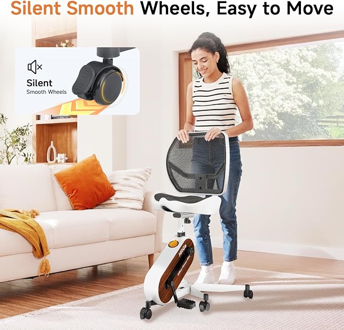 HitGo Office Exercise Bike Desk Chair,330 lbs Heavy Duty Under Desk Bike with 9-Level Height Adjustable Seat 24.4"-33.8",8-Level Resistance & Rolling Wheels,Quiet Fitness Chair for Home Office