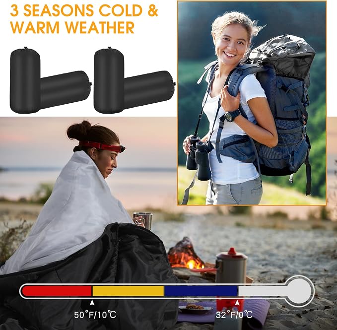 Macarrie 10 Pcs Bulk Sleeping Bags for Adults 0 Degree Waterproof Emergency Sleeping Bags with Compression Sack for Camping Hiking Backpacking Outdoor Activities