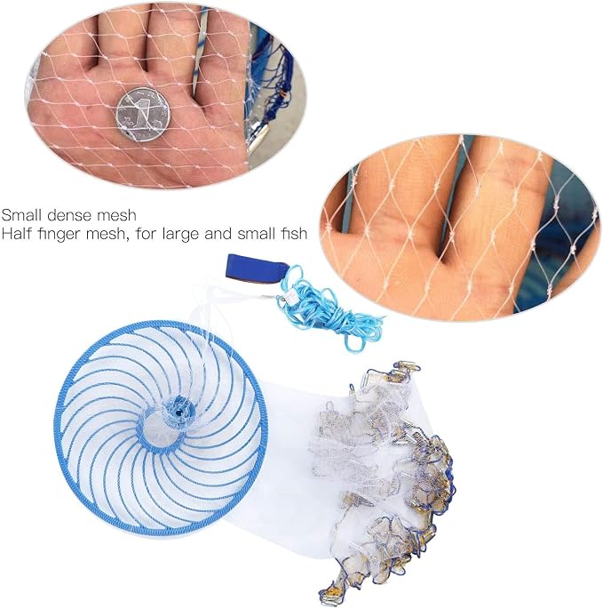Lawaia Throw Net Saltwater Fishing Cast Net Casting Nets Throw Hand Fishing Net Monofilament Size 4FT/ 5FT/ 6FT/ 7FT/ 8FT/ 9FT/ 10FT/ 11FT/ 12FT Radius
