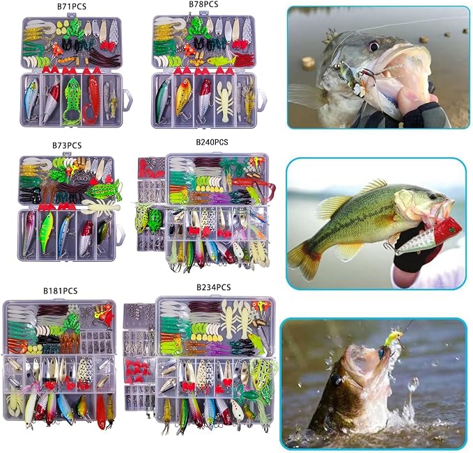 Fishing Lures Freshwater Bait Tackle kit.Tackle Box Including crankbaits topwater Lures,Jigs,Spoons and More Fishing Gear Set.Suitable for Bass Trout Salmon.