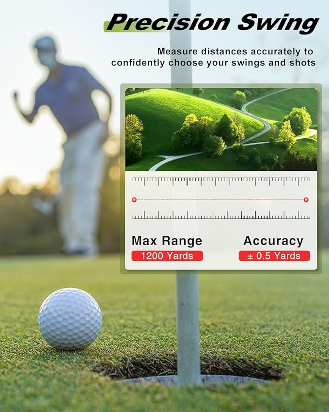 Golf Rangefinder with Slope, 1200 Yards Range Finder Golf, 7X Magnification Laser Rangefinder with Flag Pole Locking Vibration, Rechargeable Range Finder with Magnet Stripe, Golf Accessories for Men