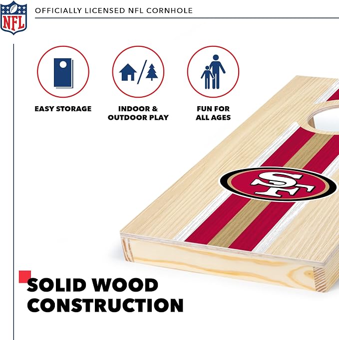 NFL Football Portable Size 1' x 2' Solid Wood Cornhole Set with Direct Print HD Team Graphics – Travel Size
