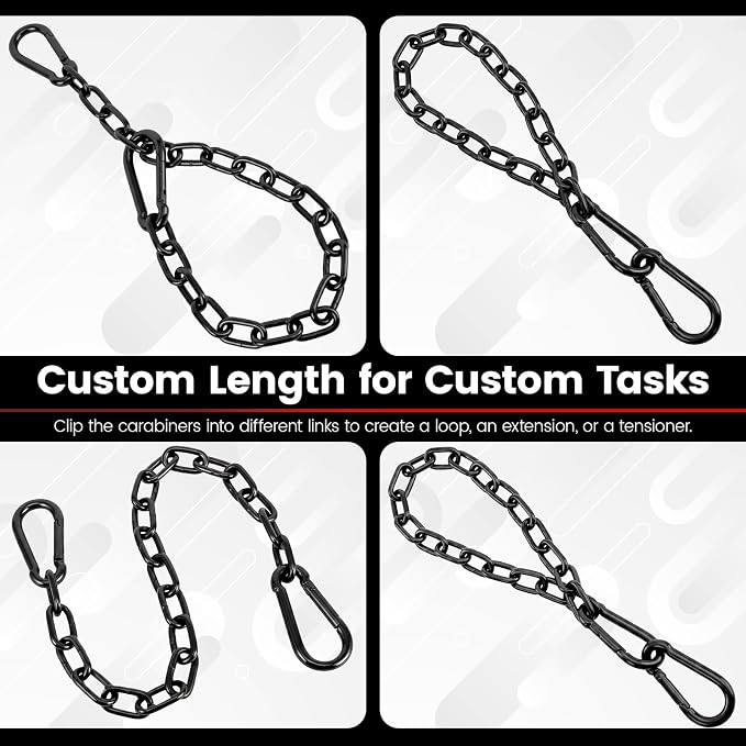 sprookber 1000LB Heavy Duty Hanging Swing Chain, 6mm Thick 304 Stainless Steel Hanging Chain with 2 Carabiners, 45" Hardware Kit for Hammock, Hanging Chair, Punching Bags, Tree, Indoor & Outdoor