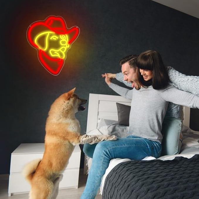 Golden Retriever Neon Sign for Wall Decor Cowboy Dog Neon Light Man Cave | Dimmable Neon,Birthday Cartoon Gifts,5V USB Powered,Texas Club,Bar,Shop Decor, Teen Boys Bedroom Wall Art,11.9*13.7in