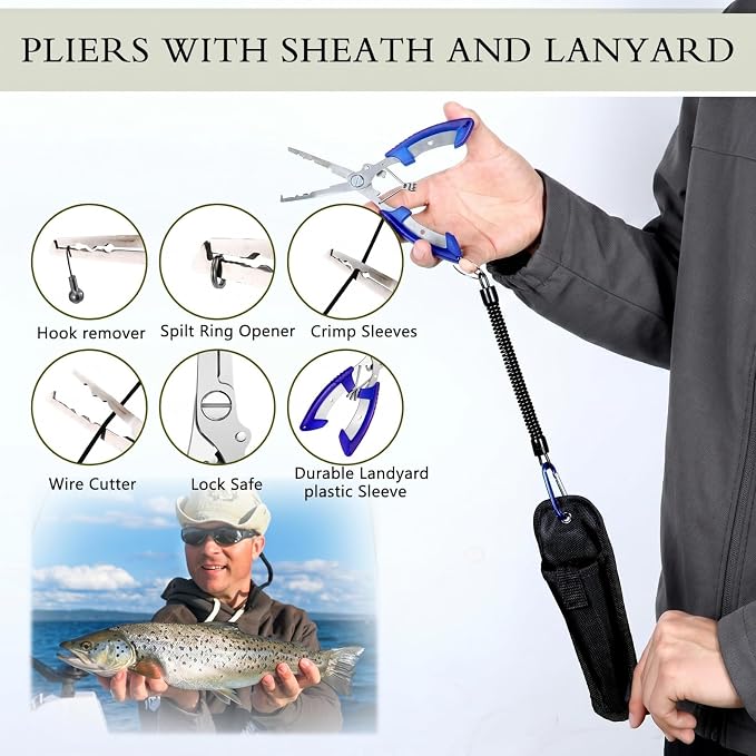 Gemscream 393 Pcs Fishing Tool Kit Fishing Backpack with Tackle Boxes Included Pliers Gear and Equipment Bait Rigs Fish Lip Gripper Lure Gear Kit Fish Hooks Remover Tools