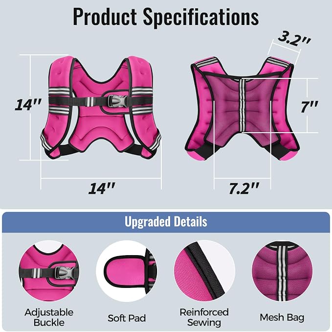 Zeerun Weighted Vest, 6lb/8lb/10lb/12lb/15lb/18lb/20lb/24lb/30lb for Men Women, Reflective Stripe Adjustable Buckle, Comfortable Durable Rucking Vest for Walking Running Strength Training
