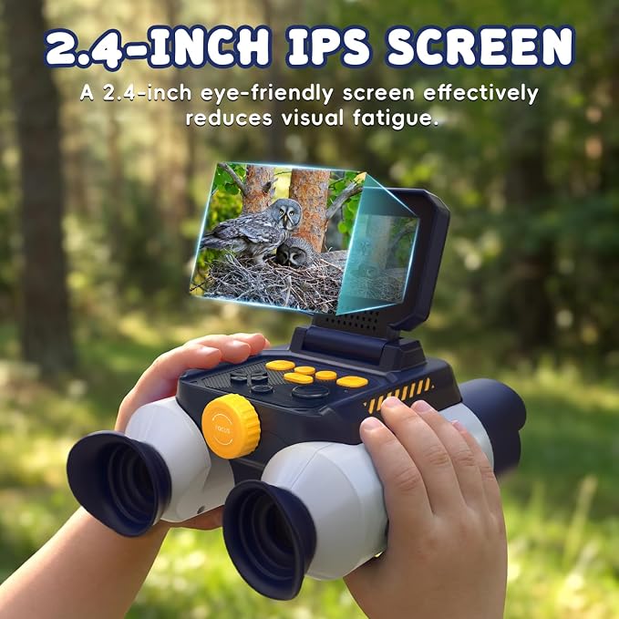 Binoculars for Kids with Night Vision, 2.4" HD Screen & 10X Zoom for Photo and Video - Outdoor Adventure Binoculars Bird Watching, Camping, Hiking, Gifts for Kids Ages 4+ (White)