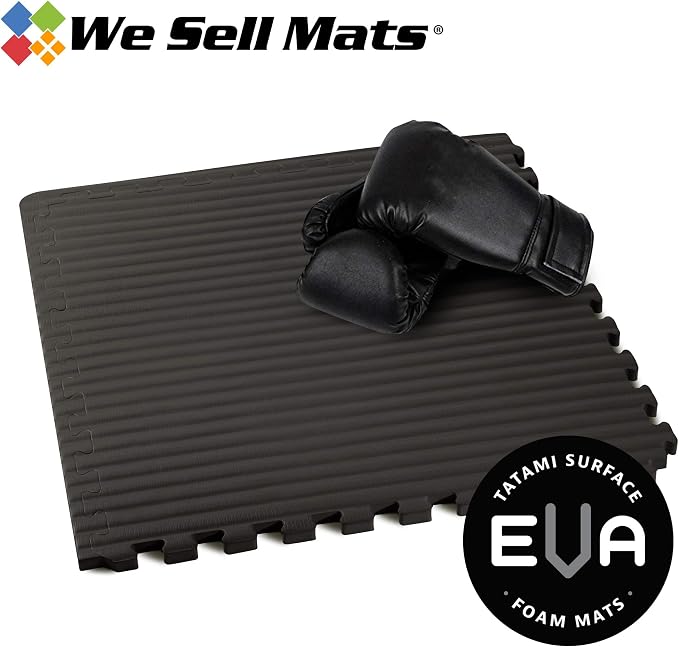 We Sell Mats 3/4 Inch Thick Martial Arts EVA Foam Exercise Mat, Tatami Pattern, Interlocking Floor Tiles for Home Gym, MMA, Anti-Fatigue Mats, 24 in x 24 in