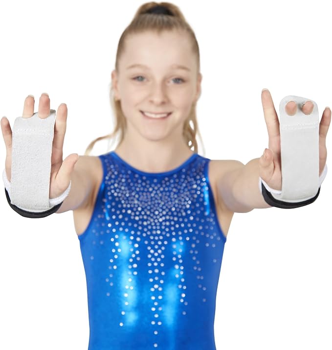 Hook & Loop Leather Grips for Girls Gymnastics | Dowel Grips, 4" Wristbands | Gymnastics Grips for Girls | Youth Bar Grips | Gymnastics Gloves