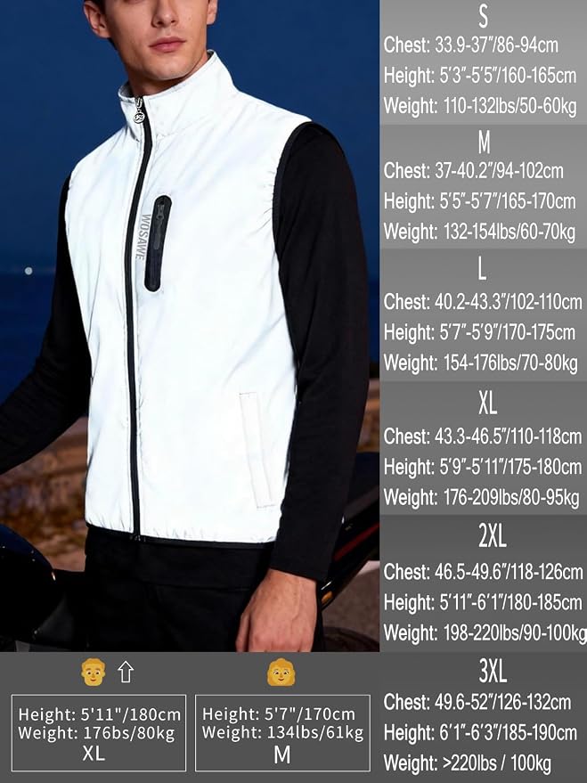 WOSAWE Men Reflective Jacket Night Glowing Bomber Jacket MTB Cycling Windbreaker Travel Sport Coat