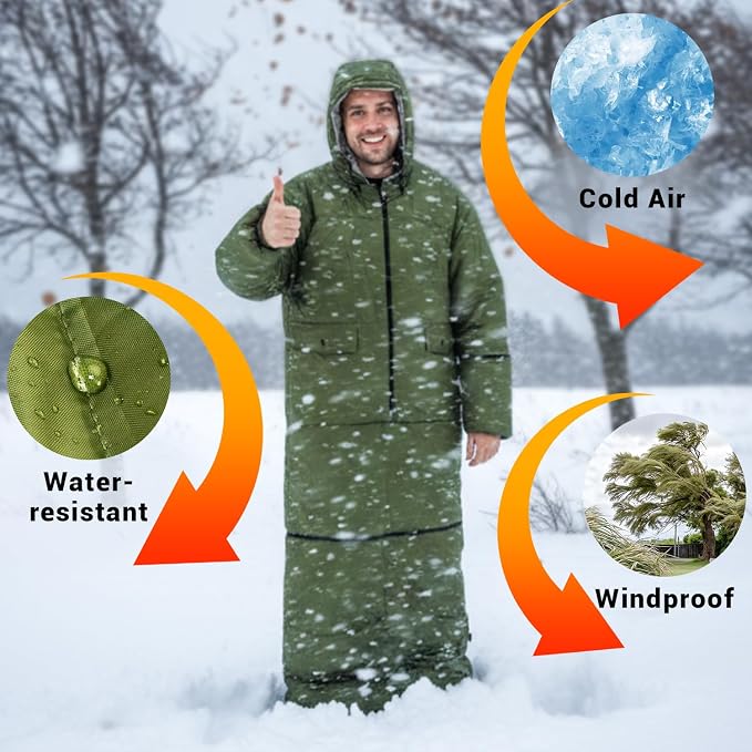 Wearable Sleeping Bag Adult Outdoor & Indoor Sleeping Bags Applicable Temperature 25℉-50℉ Designed for Camping, Hiking, Backpacking, and Other Outdoor Adventures