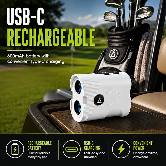 Lunai Golf Rangefinder with Slope, 1200-Yard Distance Finder | 7X magnification, flag lock vibration, magnetic strip, splash-proof body, USB-C charging, ±1M accuracy