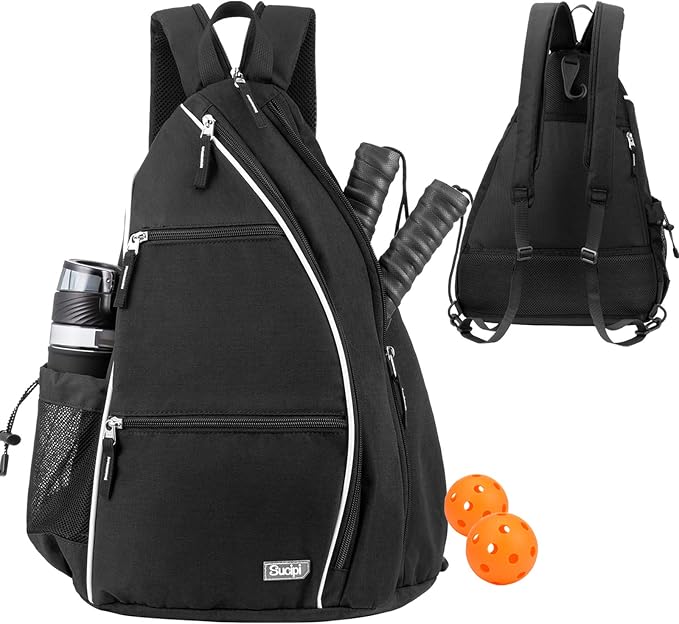 Sucipi Pickleball Bag - Men's & Women's Pickleball Backpack, Adjustable Sling Bag w/Fence Hook/Large Capacity/Safety Pocket