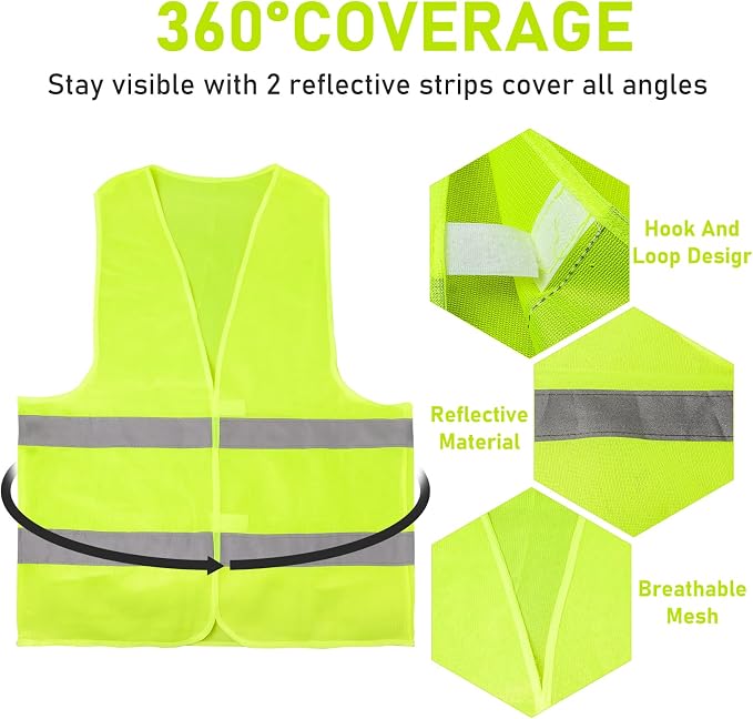 40 Pack Safety Vests Bulk,Yellow Reflective High Visibility Construction Vest for Men and Women,Hi Vis Silver Strip Mesh Work Vest for Cycling Runner Neon