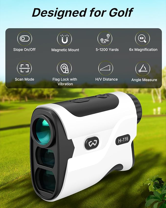 WOSPORTS Golf Rangefinder with Slope - 1200/1500 Yards Range Finder Golf with Magnetic Strap, Flag Pole Locking Vibration, 6X Magnification