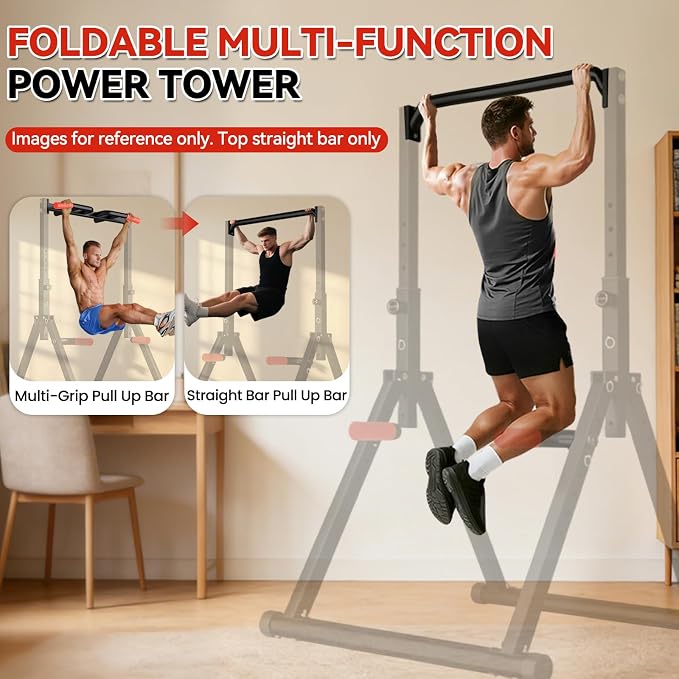 WATBKHE Power Tower Pull Up Dip Station Foldable, Pull Up Bar Station Adjustable, Multi-Function Home Gym, Strength Training Fitness Equipment, Triangular Design, for Home Outdoor
