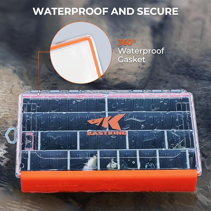 KastKing HyperSeal Waterproof Tackle Box, 3700 Deep Tackle Trays, Fishing Tackle Box Organizer With Removable Dividers, Fishing Gear & Fishing Accessories Storage, 1 Pack