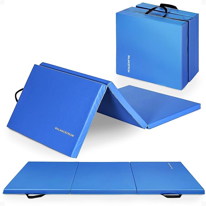 BalanceFrom 6x2 Feet 3-Panel Folding Gymnastics Mat – 2-Inch Thick Pad with Vinyl Surface and Carrying Handles for Tumbling, Yoga, Pilates, Home Workouts, and Martial Arts