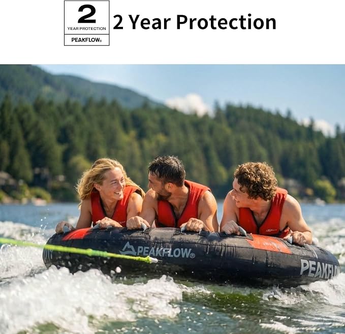 PEAKFLOW Towable Tube,Boat Tube,1-3 Person,Tubes for Boating,PVC Liner and Full Nylon Cover,Lake & Ocean Fun