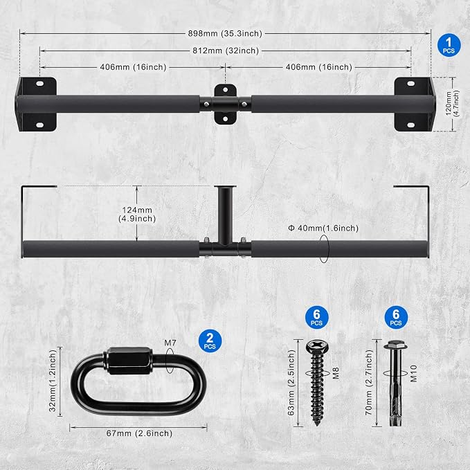 Kipika Wall Mounted Pull Up Bar - Heavy Duty 450 LB Capacity Doorway Chin Up Bar for Home Gym, Sturdy Steel Construction with Resistance Band Hooks | Hanging Exercise Bar for Full Body Workout