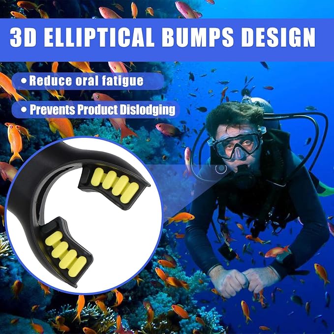 Scuba Diving Mouthpiece, Silicone Snorkel Mouthpiece Regulator Replacement with Regulator Tie Fits Most Standard Regulators Scuba Diving Accessories, Orange/Black/Yellow/Green