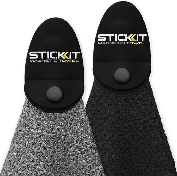 STICKIT Magnetic Golf Towel - Ultra-Absorbent Waffle Weave Microfiber & Removable Magnet - Golf Towel with Magnet for Bags, Clubs & Carts - Removes Dirt, Grass, & Debris from Club Face - 29” x 29”