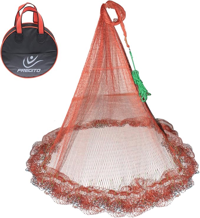 Nylon Monofilament Cast Net, 4FT/6FT/7FT/8FT/9FT/10FT/12FT American Style Hand Throwing Fishing Net with Iron Chain Weights for Saltwater and Freshwater