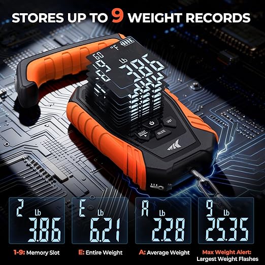 KastKing Weighmaster Mechanical-Digital Fishing Scale with Lip Gripper, 120 lb Capacity, 2.5" Backlit Display, High-Precision Sensor, 9 Weight Memory, Temperature Detection, IPX6 Waterproof