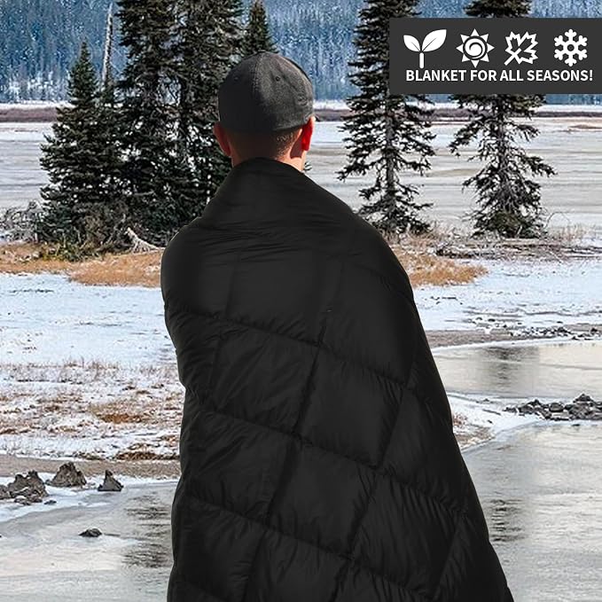 Down Camping Blanket - Lightweight, Packable, Warm & Puffy Outdoor Travel Quilt for Sleep, Hiking, Backpacking, Stadium, Festivals, Water-Resistant Sleeping Bag 55"x79"